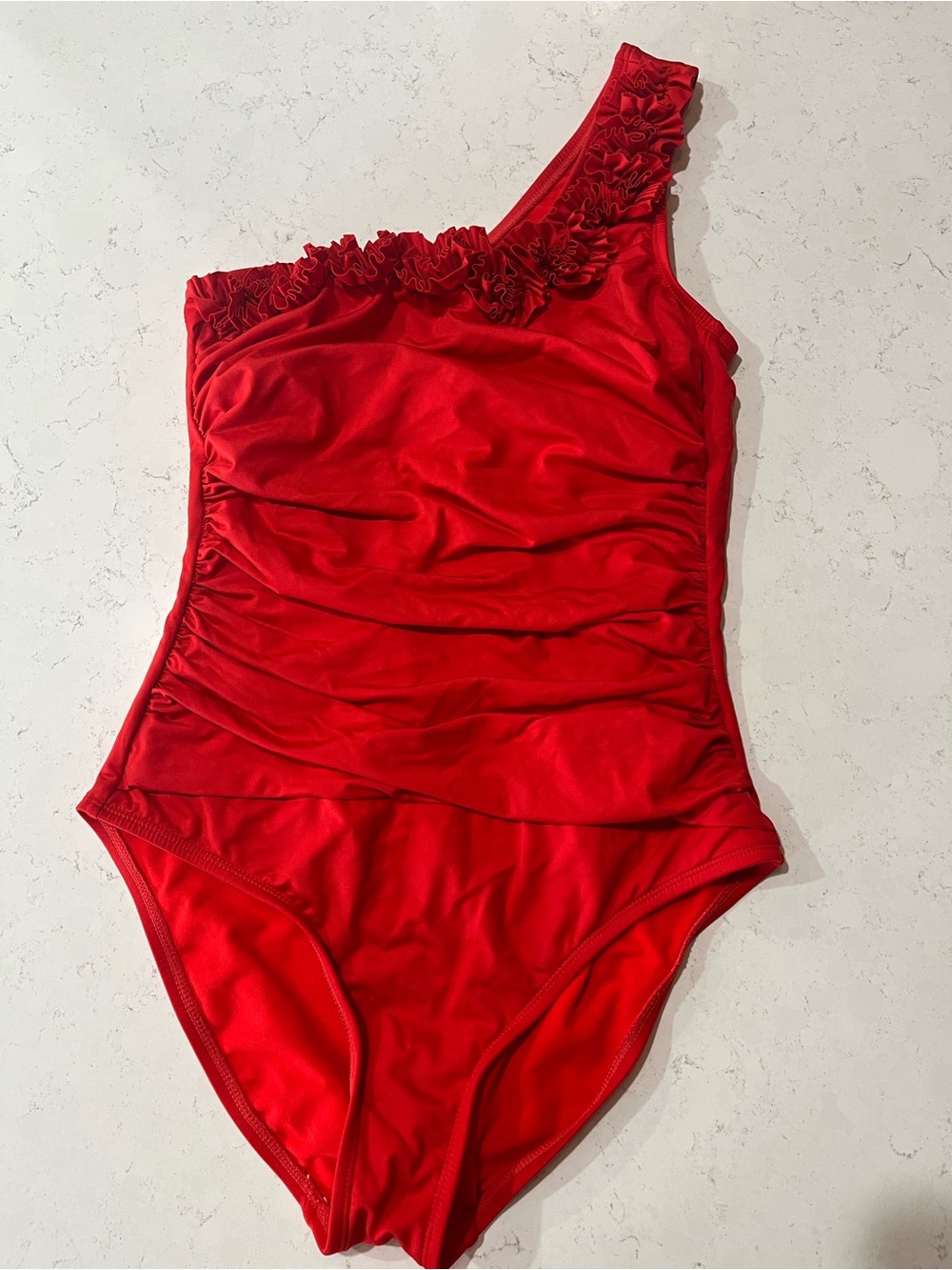 Kenneth Cole New York Red Ruffled One-Shoulder One-Piece Swimsuit - Size S